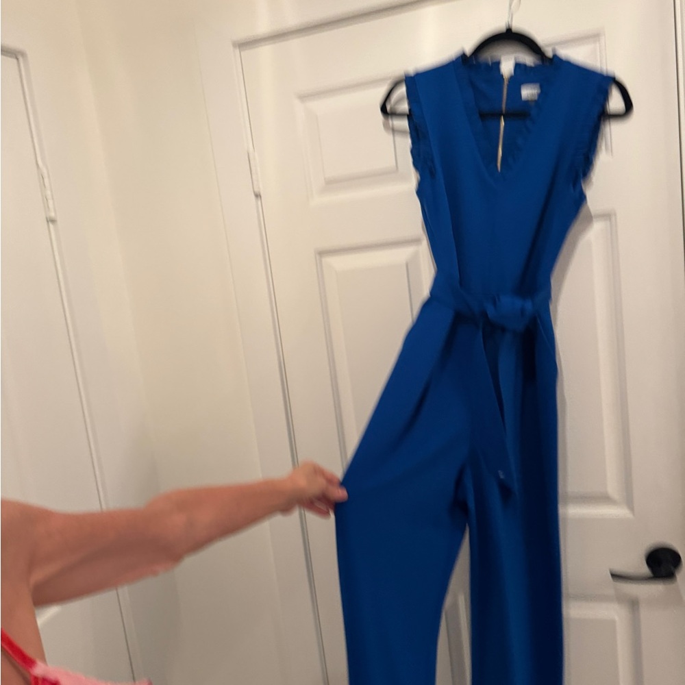 Calvin Klein Blue V-Neck Jumpsuit with Tailored Silhouette